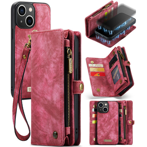 iPhone 13 mini CaseMe 008 Detachable Multifunctional Horizontal Flip Leather Case with Card Slot & Holder & Zipper Wallet & Photo Frame - Red